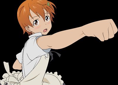 redheads, Working!! (Anime), blush, aprons, anime girls, black background, Inami Mahiru - duplicate desktop wallpaper