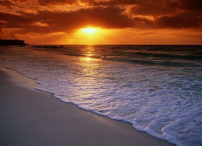 sunset, ocean, clouds, beaches - random desktop wallpaper