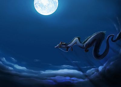 Hayao Miyazaki, movies, dragons, night, Spirited Away, Moon, anime, skyscapes - random desktop wallpaper