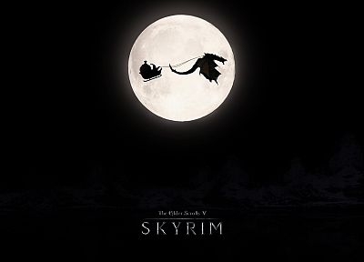 black, dragons, Moon, Santa Claus, Santa, The Elder Scrolls V: Skyrim - duplicate desktop wallpaper