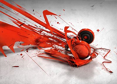 red, white, orange, splashes, headsets - duplicate desktop wallpaper