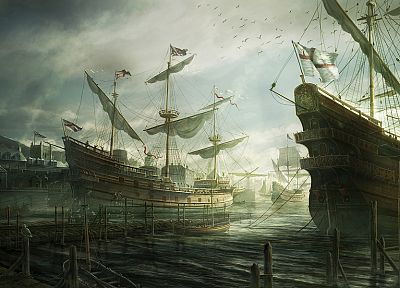artwork, sail ship, sea - related desktop wallpaper