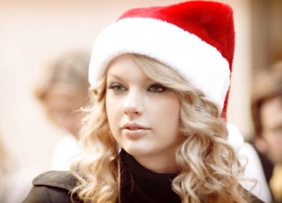 blondes, women, Taylor Swift, celebrity, singers, curly hair, Santa Claus hat - random desktop wallpaper