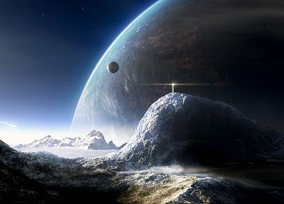 planets, lighthouses - desktop wallpaper