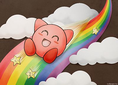 Kirby, clouds, rainbows - random desktop wallpaper