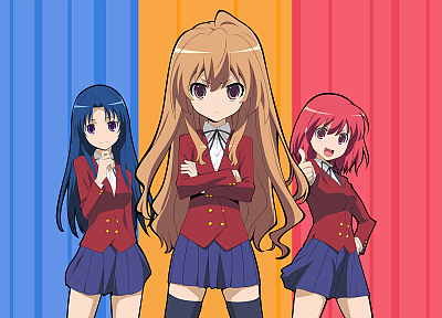 school uniforms, Aisaka Taiga, Kushieda Minori, Toradora, Kawashima Ami, anime, anime girls - random desktop wallpaper