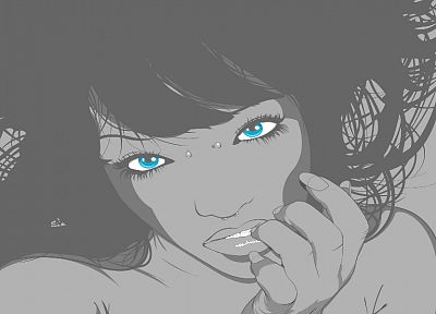 women, blue eyes, vectors, artwork, JThree Concepts, Jared Nickerson - random desktop wallpaper