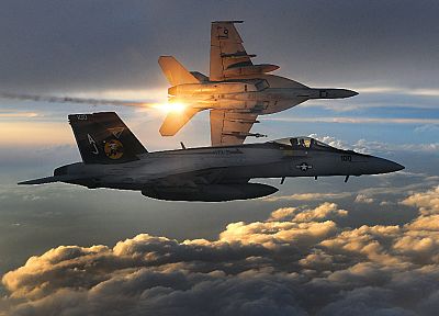 aircraft, flares, F-18 Hornet, skyscapes - random desktop wallpaper