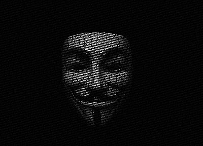 Anonymous, movies, legion, Guy Fawkes, V for Vendetta, typographic portrait - random desktop wallpaper