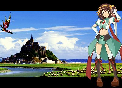 castles, The Melancholy of Haruhi Suzumiya, Mont Saint-Michel, Mont St Michel, anime girls, Suzumiya Haruhi - related desktop wallpaper