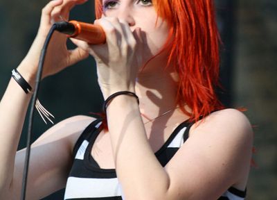 Hayley Williams, Paramore, women, music, redheads, celebrity, singers, striped clothing - desktop wallpaper