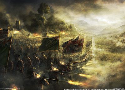 soldiers, video games, war, flags, Scotland, battles, artwork, Radojavor - random desktop wallpaper
