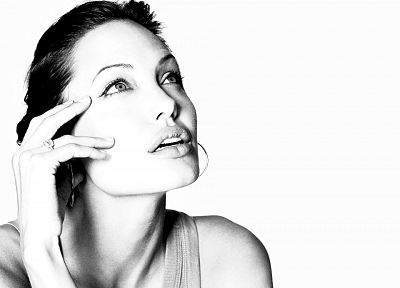 actress, Angelina Jolie, grayscale, monochrome - desktop wallpaper