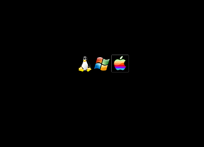 Apple Inc., Linux, tux, Microsoft Windows, logos, black background - random desktop wallpaper
