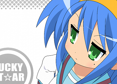 Lucky Star, school uniforms, blue hair, green eyes, Izumi Konata - related desktop wallpaper