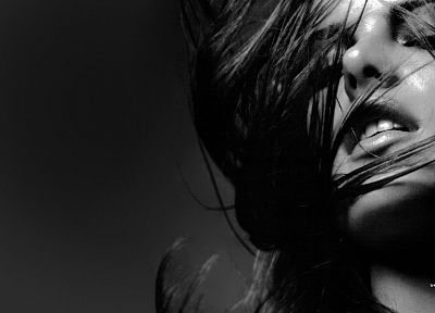 brunettes, lips, Alessandra Ambrosio, grayscale, monochrome, closed eyes, faces - related desktop wallpaper
