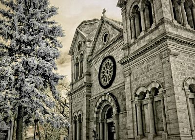 snow, trees, architecture, buildings, cathedrals - related desktop wallpaper