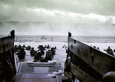 soldiers, Normandy, US Army, World War II, D-Day, historic, disembarking, sea - related desktop wallpaper