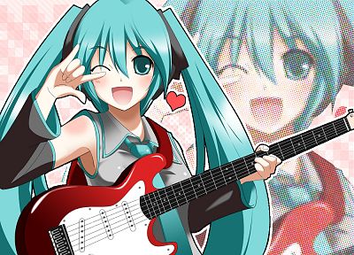 Vocaloid, Hatsune Miku, guitars, detached sleeves - random desktop wallpaper