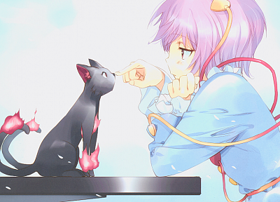 Touhou, cats, pink hair, Kaenbyou Rin, Komeiji Satori, anime girls - desktop wallpaper