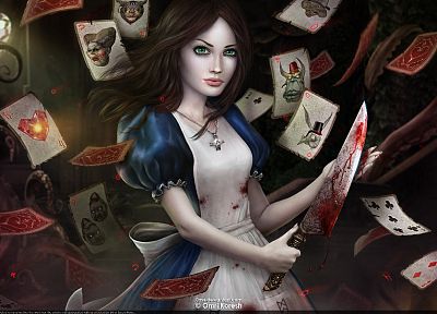 cards, blood, knives, Alice: Madness Returns, American McGees Alice - random desktop wallpaper