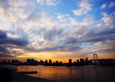 clouds, skylines, silhouettes, skyscapes, evening, cities - random desktop wallpaper