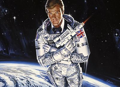 outer space, stars, James Bond, Moonraker, Roger Moore - random desktop wallpaper