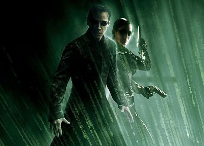 movies, Neo, Matrix, Trinity, Keanu Reeves, Carrie-Anne Moss - duplicate desktop wallpaper