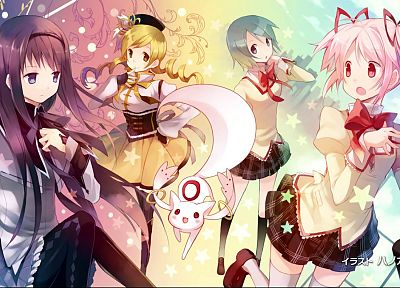 Mahou Shoujo Madoka Magica, Miki Sayaka, Tomoe Mami, Kaname Madoka, anime, Akemi Homura, anime girls, Kyubey - random desktop wallpaper