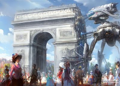Paris, robots, France, artwork, Arc De Triomphe - related desktop wallpaper