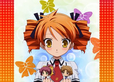 school uniforms, chibi, Baka to Test to Shoukanjuu, anime, ponytails, orange hair, Shimada Minami, DVD covers, Yoshii Akihisa, Shimizu Miharu - related desktop wallpaper