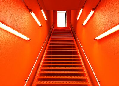 Mirrors Edge, orange, stairways, scenic - random desktop wallpaper