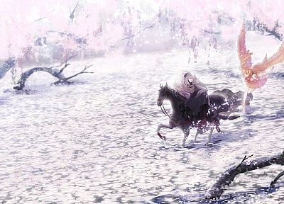 wings, horses, flower petals, anime girls - random desktop wallpaper