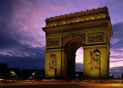 Paris, architecture, France, Arc De Triomphe, dusk - related desktop wallpaper