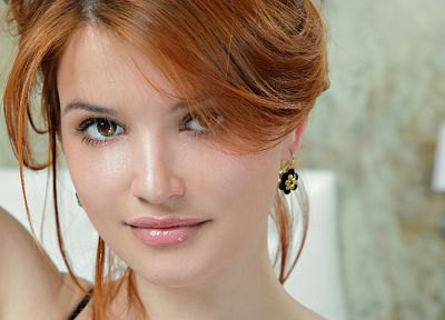 women, close-up, redheads, brown eyes, faces, Violla A - random desktop wallpaper