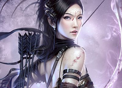 women, archers, Chinese, Asians, Mario Wibisono, arrows, anime girls, bow (weapon) - desktop wallpaper