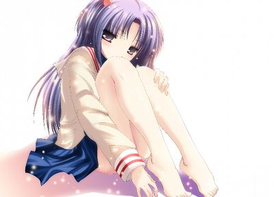 school uniforms, Ichinose Kotomi, Clannad, purple hair, simple background, anime girls - related desktop wallpaper