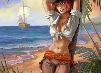 women, paintings, redheads, pirates, paint, artwork - desktop wallpaper