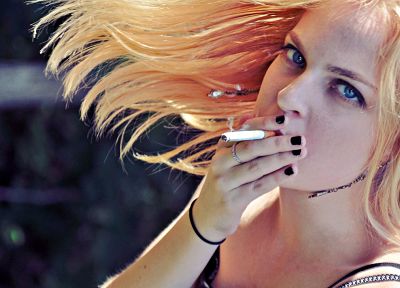 blondes, women, smoking, blue eyes, nails - random desktop wallpaper