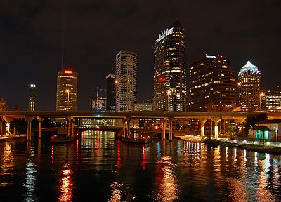water, cityscapes, skylines, lights, architecture, bridges, buildings, Tampa Bay Lightning - desktop wallpaper