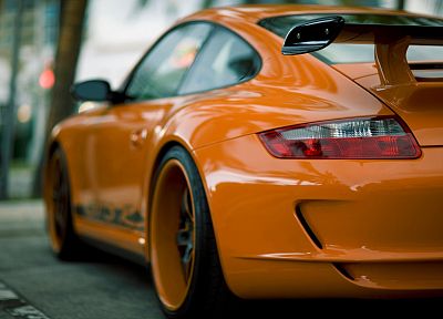 Porsche, orange, back view, vehicles, photo manipulation, Porsche 911 GT3, Porsche 977, orange cars - random desktop wallpaper