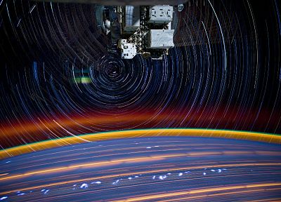 outer space, stars, Earth, atmosphere, space station - random desktop wallpaper
