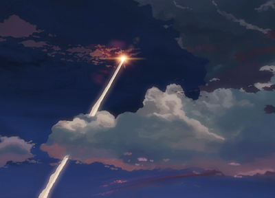 clouds, night, Makoto Shinkai, 5 Centimeters Per Second, anime, contrails, skyscapes, skies - desktop wallpaper
