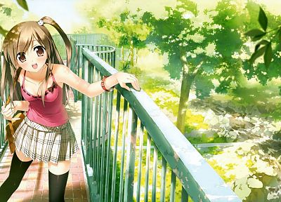 stockings, schoolgirls, skirts, anime girls, Kantoku (artist) - desktop wallpaper