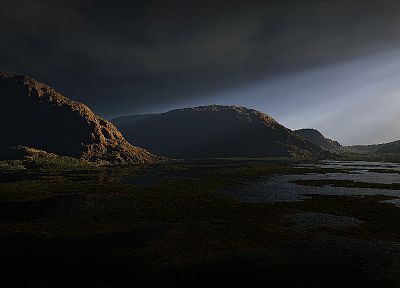3D view, landscapes, hills, ponds - random desktop wallpaper