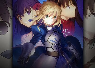 Fate/Stay Night, Tohsaka Rin, anime, Saber, Matou Sakura, Fate series - duplicate desktop wallpaper