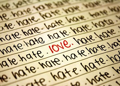 love, text, typography, hate, depth of field, selective coloring - related desktop wallpaper