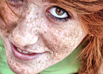 women, redheads, brown eyes, freckles, portraits - desktop wallpaper