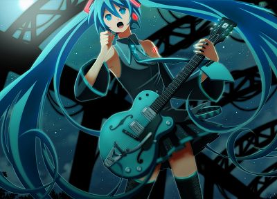 Vocaloid, Hatsune Miku, guitars, twintails, anime girls, detached sleeves - related desktop wallpaper