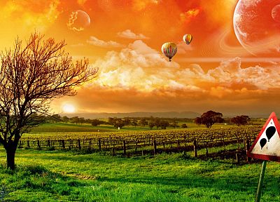 landscapes, hot air balloons, photo manipulation - related desktop wallpaper